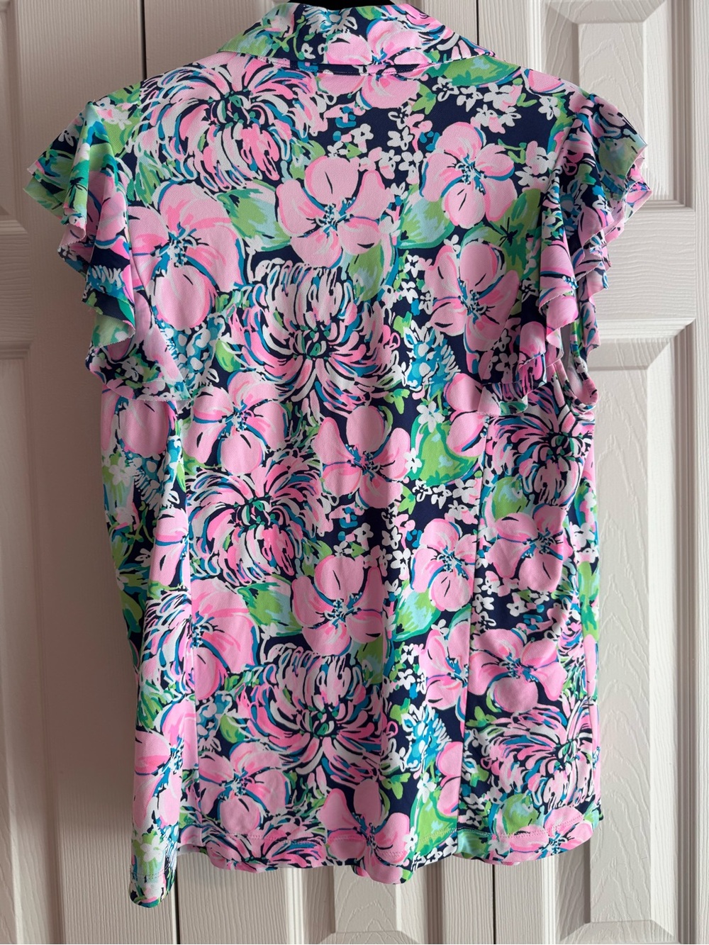 LILLY PULITZER Luxletic Polo Top UPF 50+, Size XL, Flutter Sleeves, Golf, Tennis - Picture 2 of 8